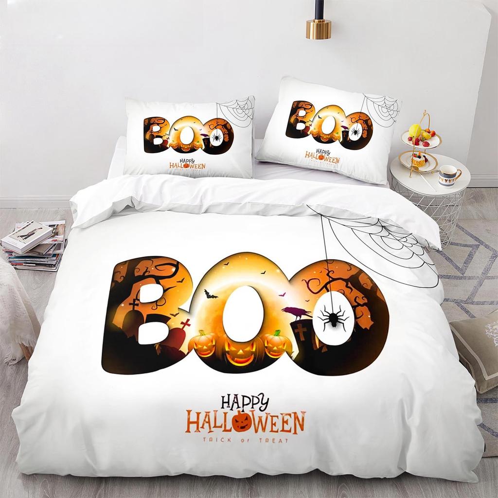 Nou Set de Lenjerie de Pat de Halloween cu Desen Animat Boo cu Imprimeu 3D, Husă de Plapumă Set de Pat Husă de Plapumă Față de Pernă, Mărime King Queen Twin Băieți Fete Adulți