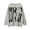 Oversized Vintage American Streetwear Knit Sweater With Distressed Hem Hole Detail Round Neck Long Sleeve Warm Cozy