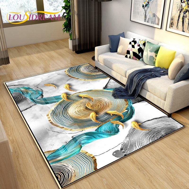 Nordic Luxury 3D Fish Carp Area Rug Large,Carpet Rug for Living Room Bedroom Sofa Decoration,Kitchen Doormat Non-slip Floor Mat