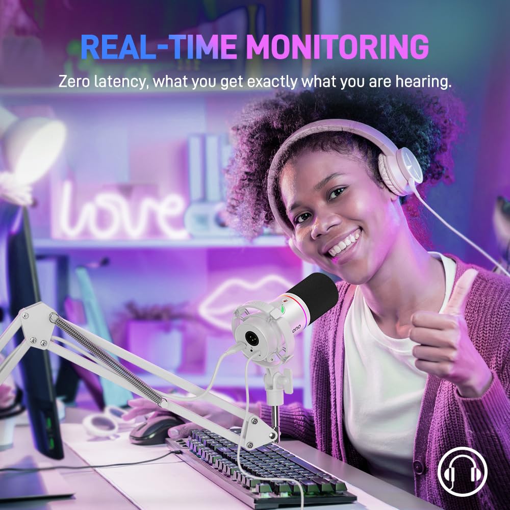 MAONO PD200X Gaming-PC Unidirektionales Dynamisches Dediziertes Stummes RGB-Sprach-Live-Kommentar-Spiel Weißes Mikrofon, USB/XLR-Mikrofon, Mikrofon, Software,