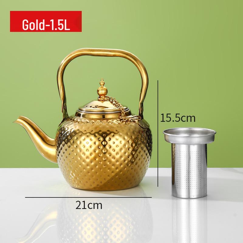 Bobo Pot Hammered Stainless Steel Teapot with Strainer - Vintage Middle Eastern Spherical Design for Restaurant and Home Use