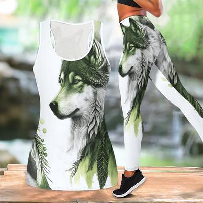 Intelligent Djurmönster Tryck Yogaoutfit för Kvinnor Mode Träningsleggings Fitness Sport Casual Yogaset Sportdräkt
