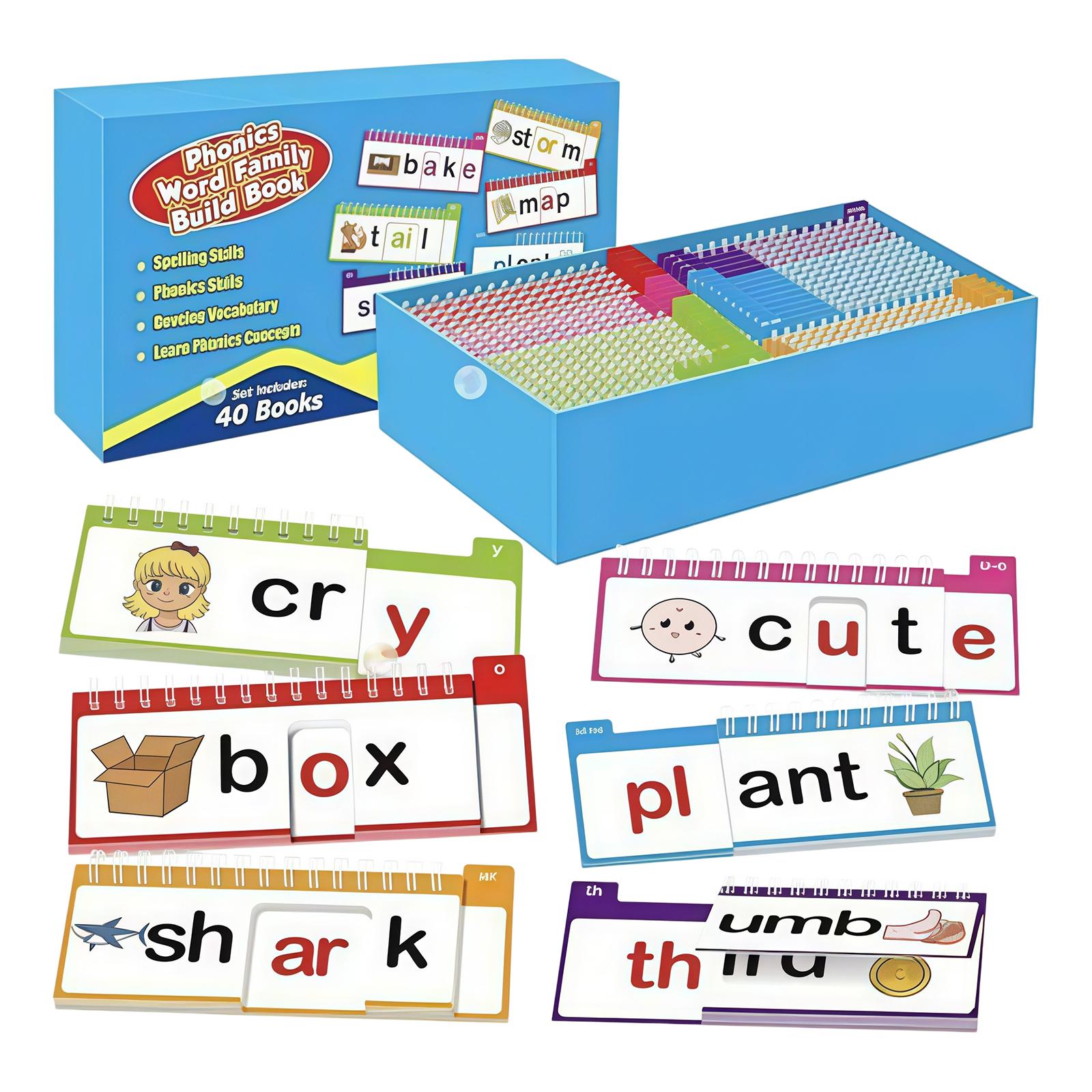 

40 Read And Rhyme F lip Books/ Vocabulary Flash Cards Word Families Flash Cards Word Family Build Book Educational Read Game синій