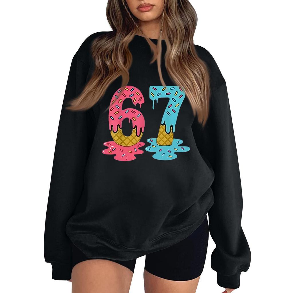 Women's Fashionable Casual Long-Sleeved Round-Neck Printed Pullover Sweatshirt