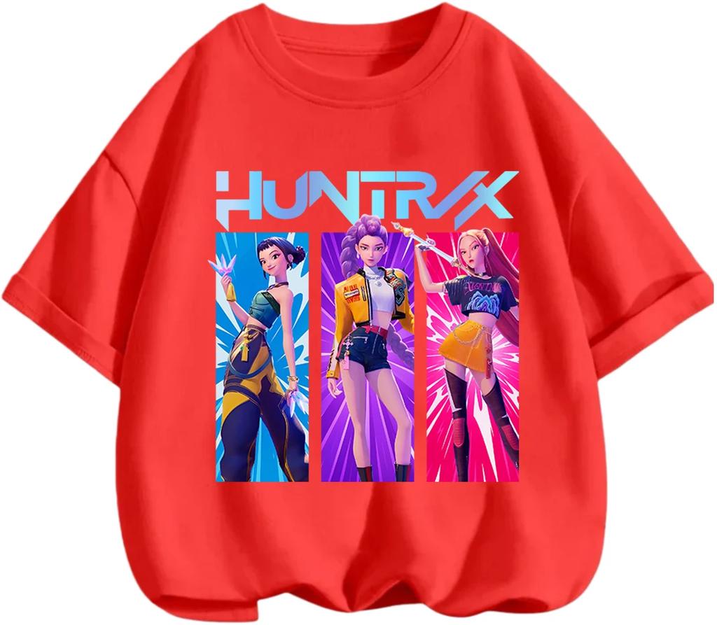 Breathable Lightweight Kpop Demon Hunters Graphic Tee Casual Summer Street Wear Basic Daily Tops For Kids 3 To 14 Years Old