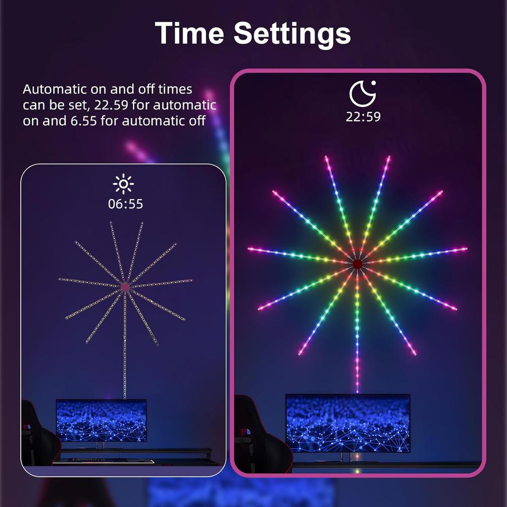 WiFi Bluetooth Smart Fireworks LED Light, 2025 New Smart Fireworks LED Lights Outdoor, Led Fireworks Lights Music/Mic Sync with Firework Launch