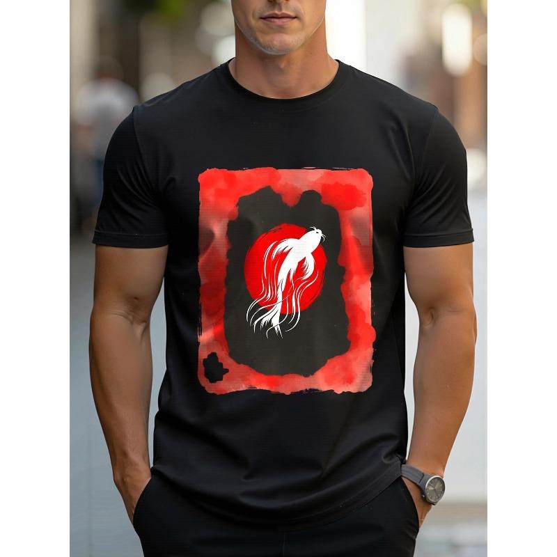 Men's Printed Short-sleeve T-shirt, Breathable Summer Half-sleeve Top,Stylish and Casual, Machine-washable ,Comfortable Fit