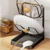 Lid Holder Space Saving Storage with Drain Tray Kitchen Lid Rack for Pot Pan for Ladle Spatula Spoon Plate Dish Cabinet