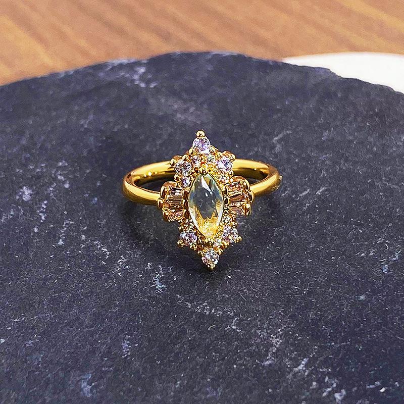 Blue Enamel Oil Drop Flower Bow Star Opening Ring Women'S Niche High-End Light Luxury Ring