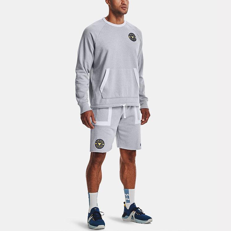 Under Armour Project Rock Solid Color Training Casual Long Sleeve Sports Sweatshirt Men tops Gray 1370452-011