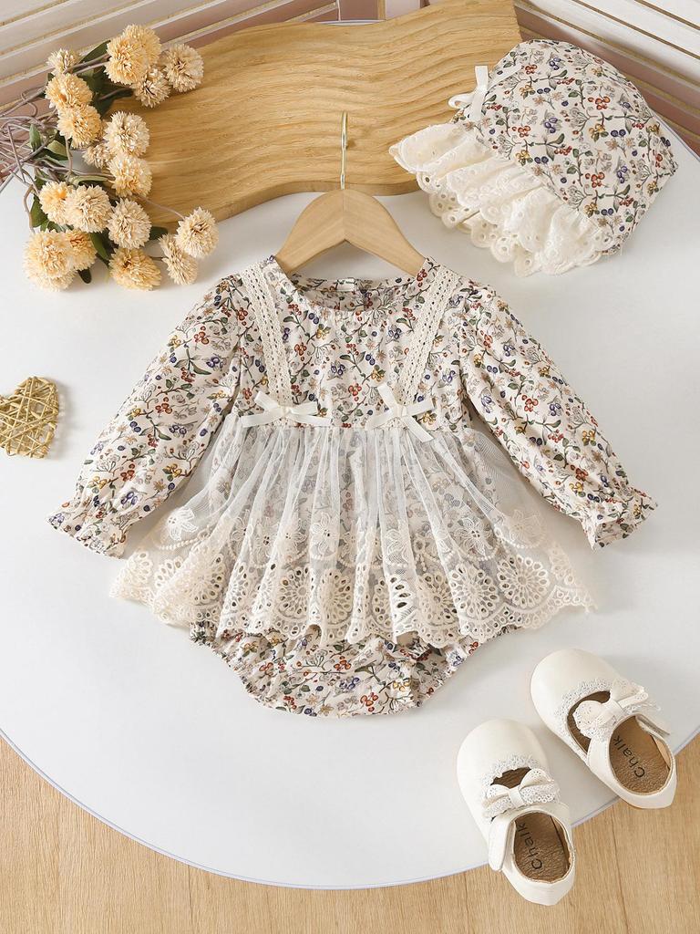 Newborn Girl's Lace Romper - Summer Short Sleeve Princess Outfit for 100 Days