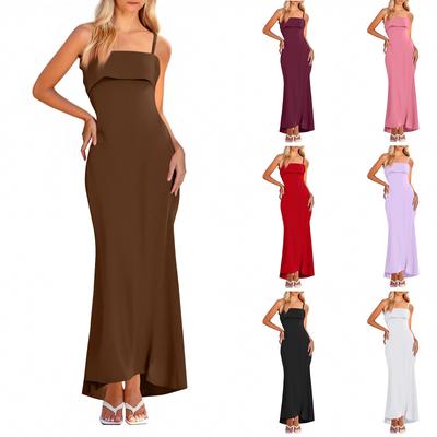 Women's Fashion Casual Summer Solid Color Backless Sleeveless Slim Fit Suspender Dress