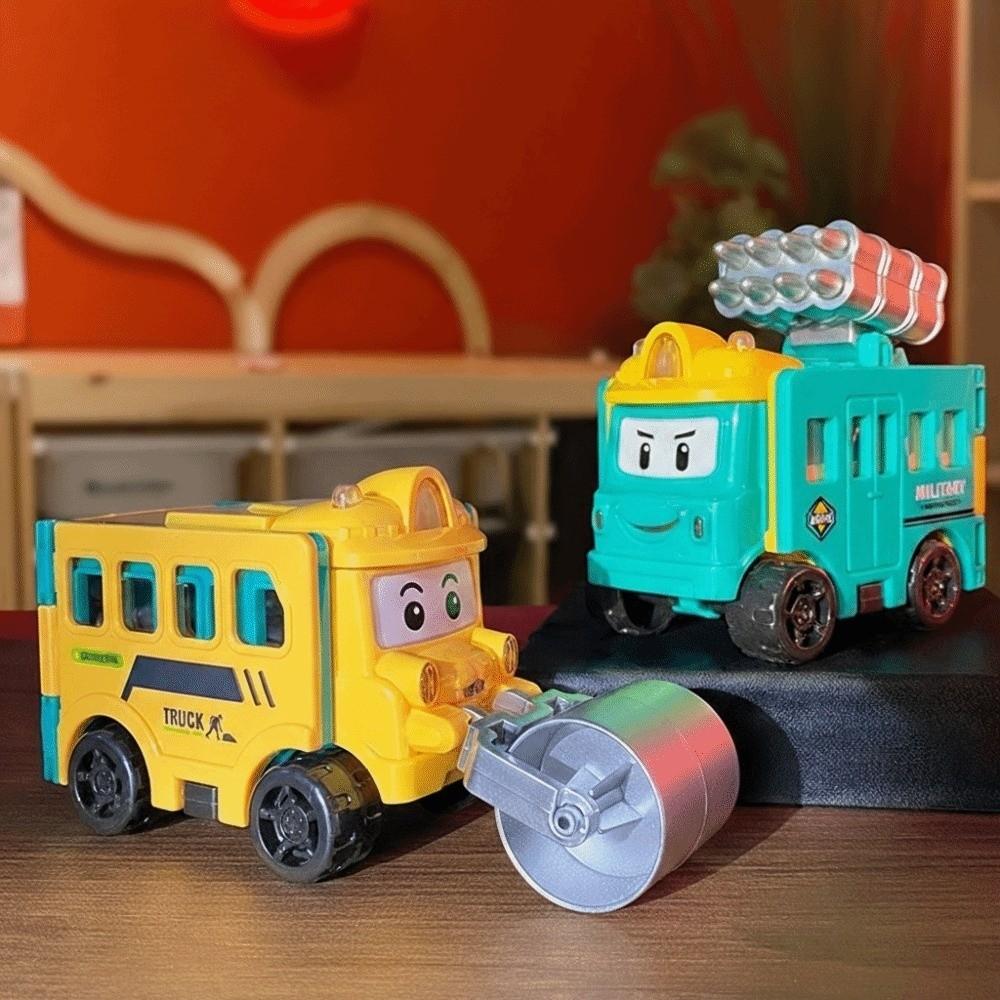 Plastic Transformable Car Toy Double-Sided Pull Back Trucks Funny Inertia Engineering Vehicle  Kids