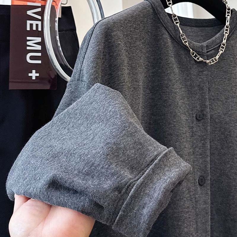 Coat for Women Autumn Winter Thickened Solid Color Warm Stretchy Long Sleeve Oversize Tops