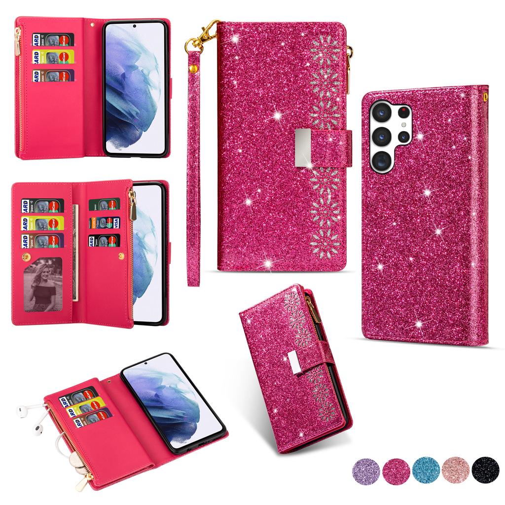 Portafoglio Lussuoso Carino Scintillante Slot Carte Custodia Telefono Per Samsung S26 Ultra S25 Plus S24 S23 A36 A56 Flip Copertura Magnetica Forte