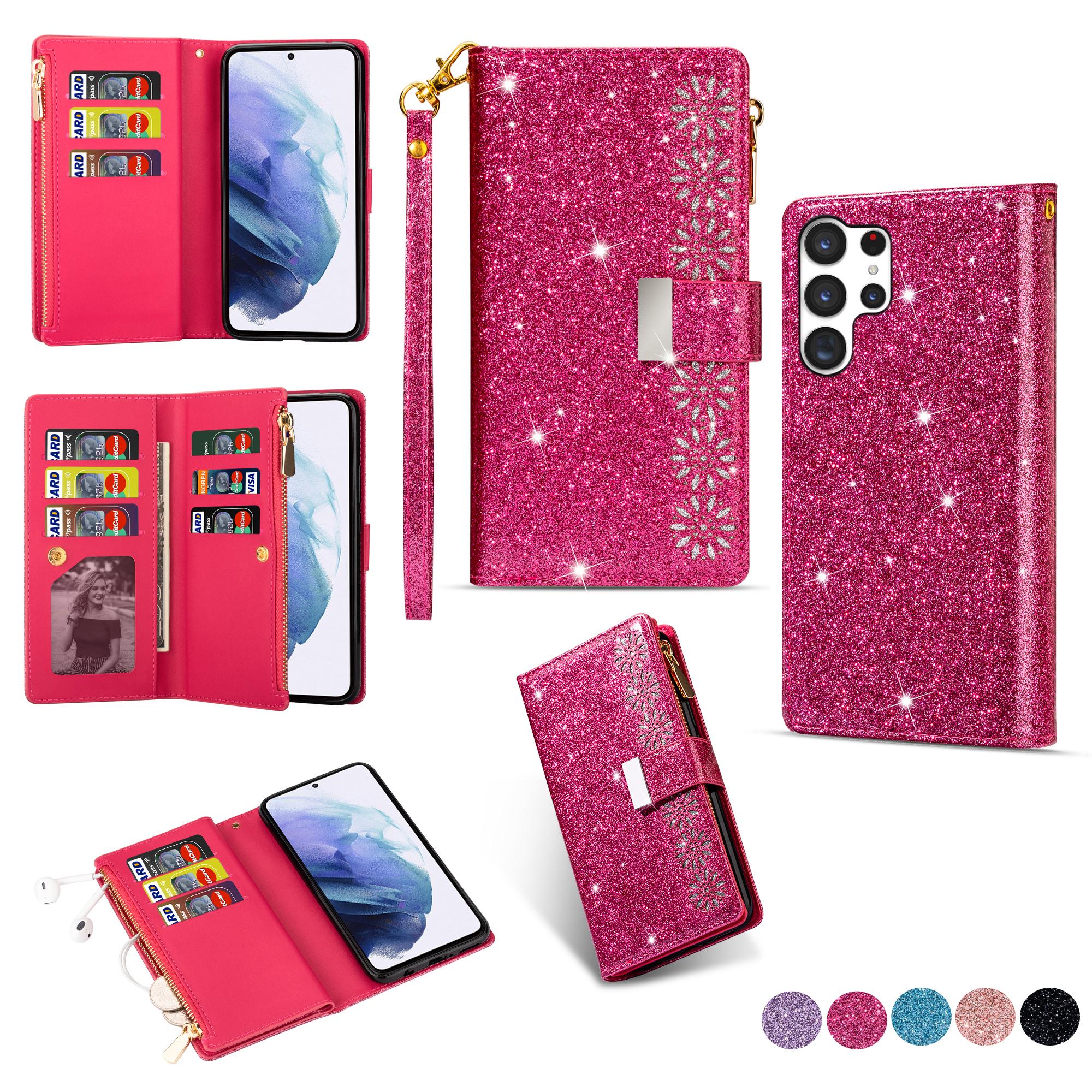 

Luxury Cute Glittering Wallet Cards Solt Phone case For Samsung S26 Ultra S25 Plus S24 S23 A36 A56 Flip Strong Magnetic Cover Galaxy S25 Edge кларет