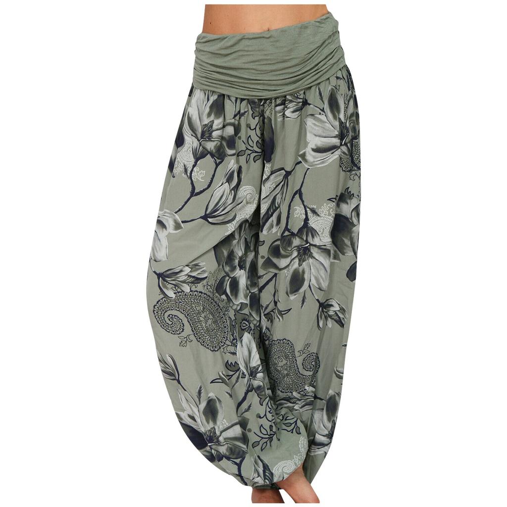 Women Casual Plus Size Print Elastic Waist Straight Loose Haren Long Pants