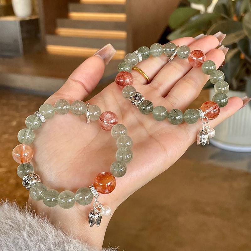 Natural Green Rutilated Quartz Bracelet for Women, Forest Style Wood Element Crystal Bracelet, Original Design, Gift for Best Friend