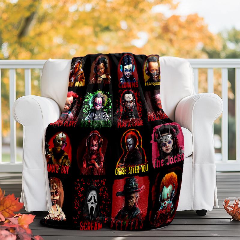 Halloween horror Theme Printed Blanket - Perfect for Couch, Bed, Travel & Outdoor Use | Machine Washable, Cozy & Durable.