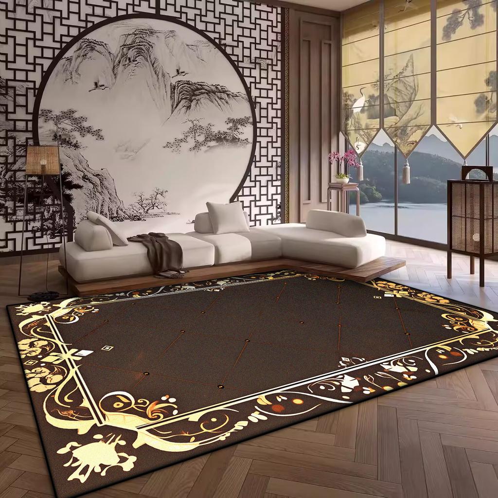 Luxury Big Size Antiskid Living Room Rug Soft Golden Border Bedroom Decoration Carpet Washable Room Decor Home Mats Customizable