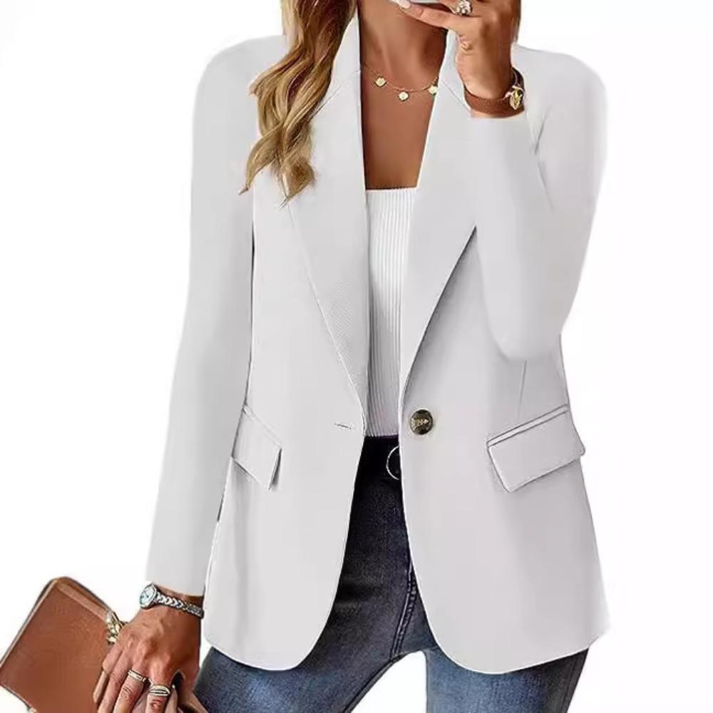 Women's Lapel Collar Long Sleeve Blazer Regular Fit Office Jacket Solid Color Business Blazer