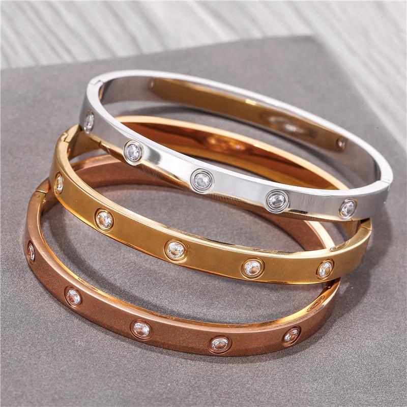 Geometric Titanium Steel Bracelets For Women Men With Rhinestone Decor For Trendy Fashion And Gift