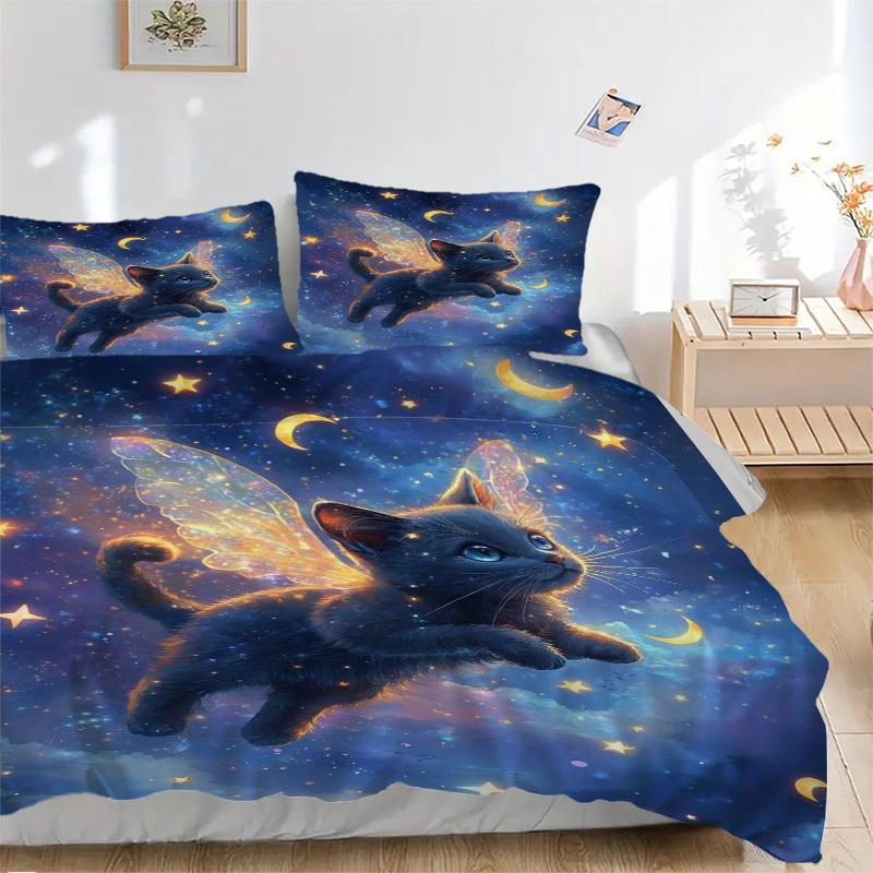3pcs Anime Fairy Cat Bedding Set - Includes One Quilt Cover and Two Pillowcases (No Core) - Home Decor Gift for Bedroom and Guest Room Decor
