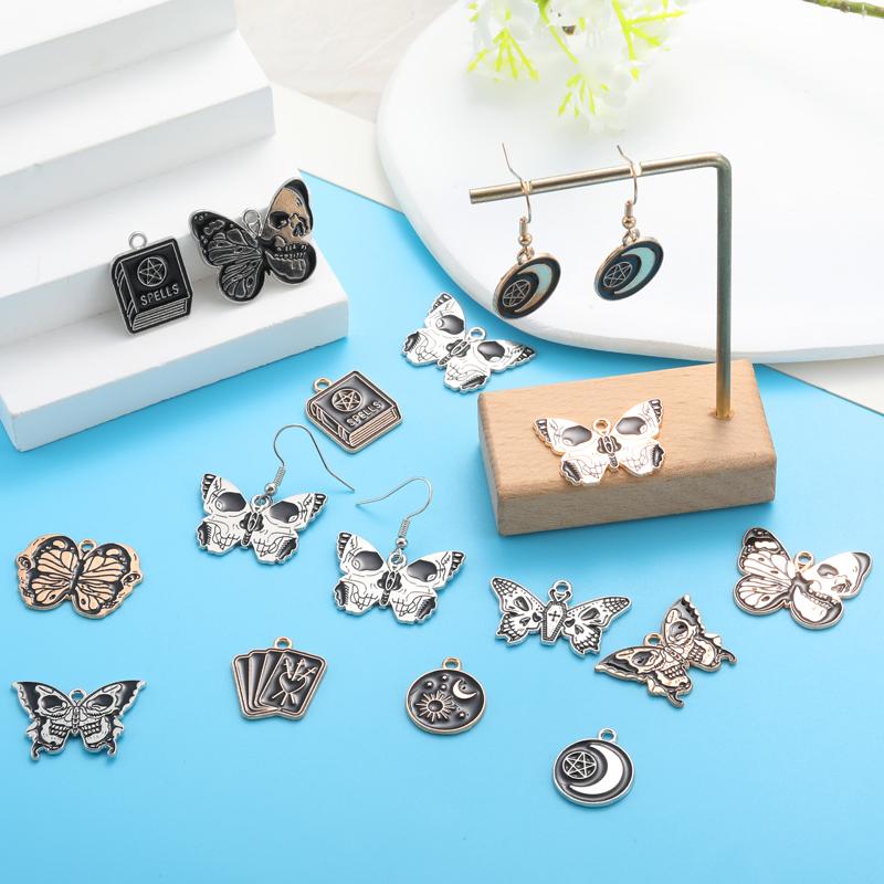 10pcs Enamel Charms Halloween Black Skull Butterfly Charms Pendant Designer CharmsFit Jewelry Making DIY Jewelry Findings W345