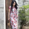 French retro printed nightdress women's summer cotton and silk loose loungewear high-end dress vacation dress can be worn outside