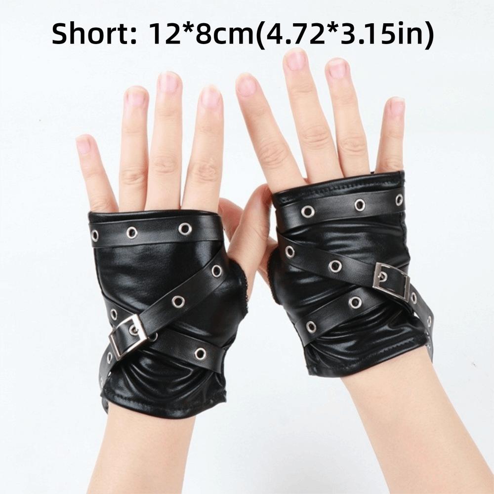 Pulsera con Hebilla Metálica Guantes de Cuero Lacado Medio Dedo Guantes Góticos Fiesta de Discoteca