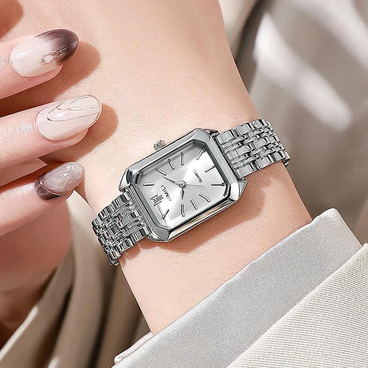 Hot Brand Stainless Steel Strap Watch Women Luxury Gift Quartz Wristwatch Student Fashion Simple Square Quartz Watches