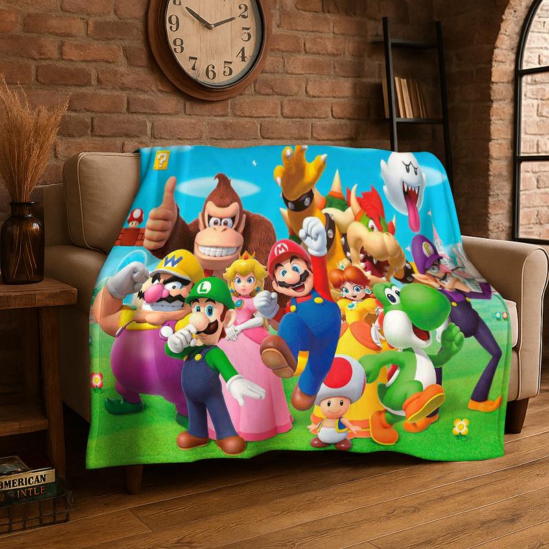 Cartoon M-Mario Bros Game Flannel Blanket Soft Warm Throw Blanket for Bedroom Living Room Bed Travel Camping Picnic Gift Kids