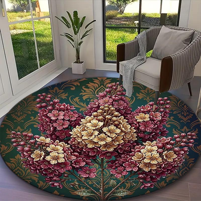 1pc Office Carpet, Abundant Lilac Blossoms Chair Rug, Living Room Printed Round Rug, Home Chair Floor Mat