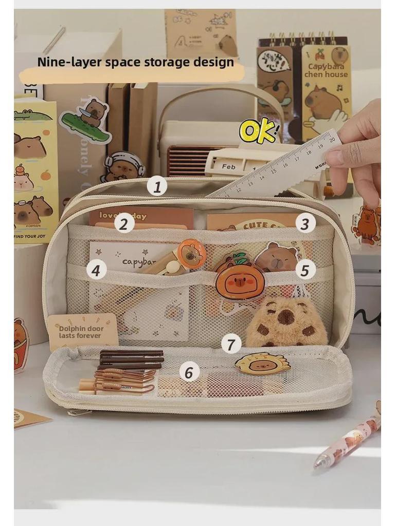 Large-Capacity Capybara Pencil Case for Girls - Cute Transparent Design for Junior High Students