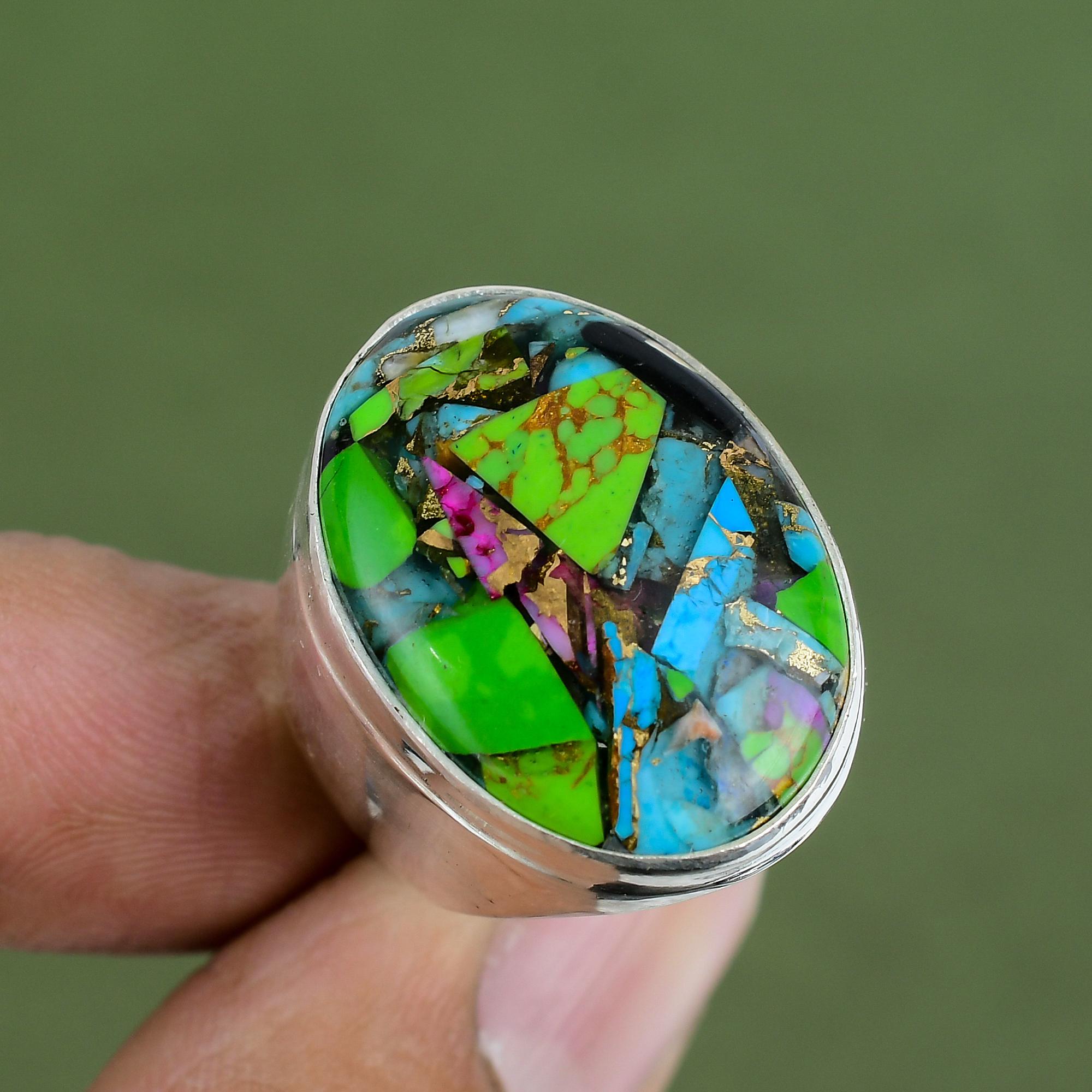Fiesta Kingman Turquoise Ring 925 Sterling Silver Ring Handmade Original Gemstone Jewelry Multi Copper Turquoise Ring Available In Ring Size 6 US