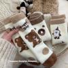 Little Bear Cookie Coffee-colored Australian Velvet Socks for Women, Thickened with Velvet, Warm and Cute, Autumn and Winter Sleeping Floor Socks