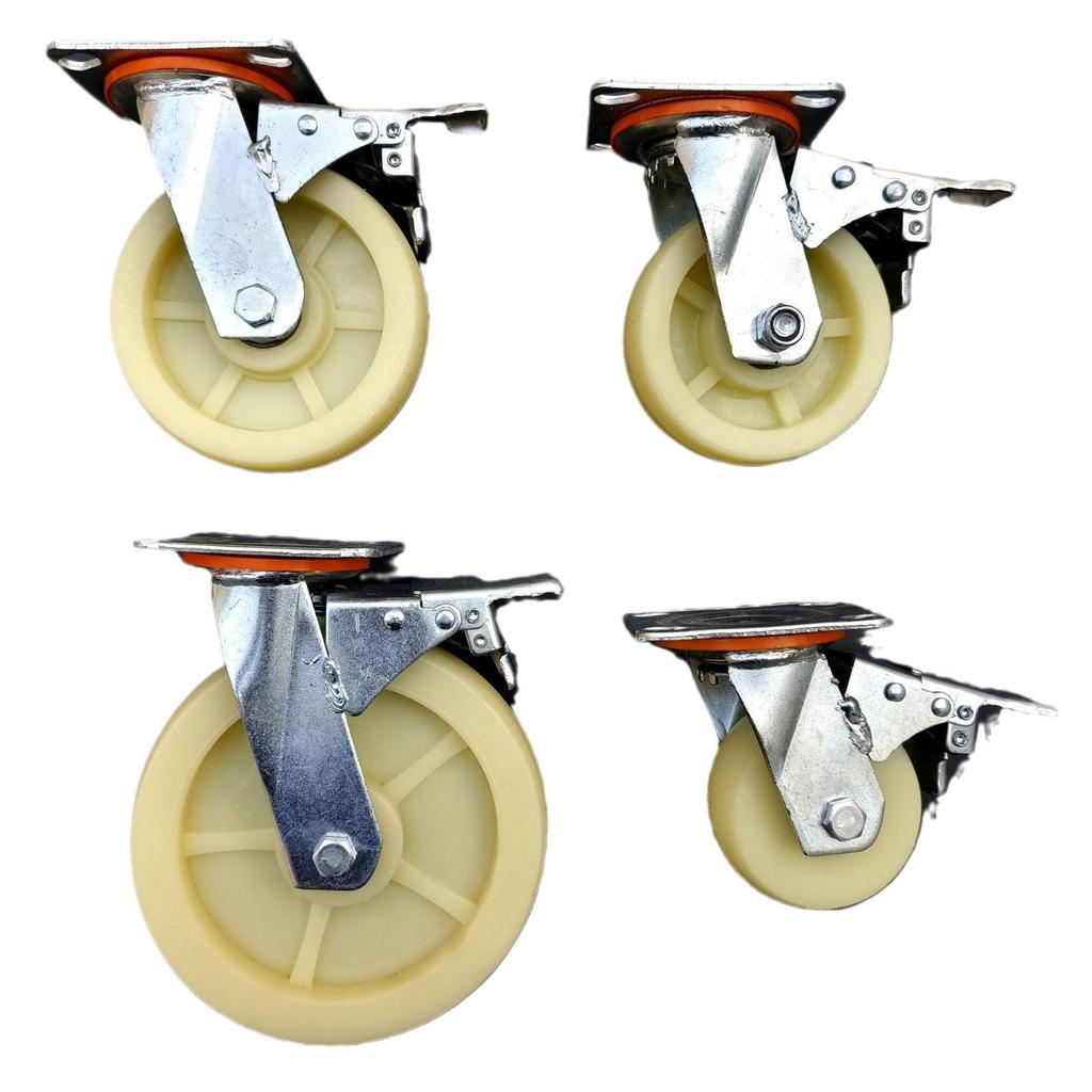 Heavy Duty Nylon Swivel and Fixed Caster Wheels with Brakes for Trolleys and Industrial Use