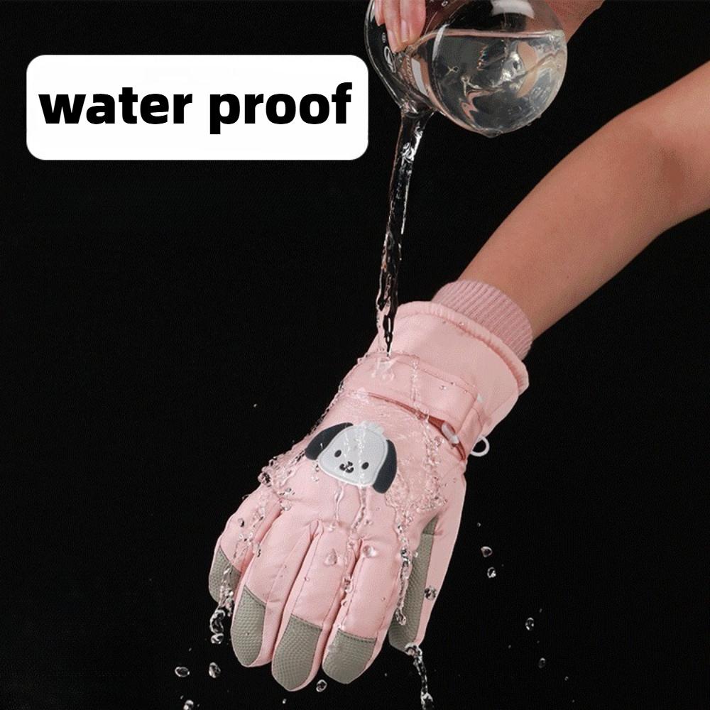 Children Ski Gloves Cartoon Thickened Fleece Winter Warmth Waterproof Fabric for Boys Girls Puppies Frostbite Prevention Sanrio