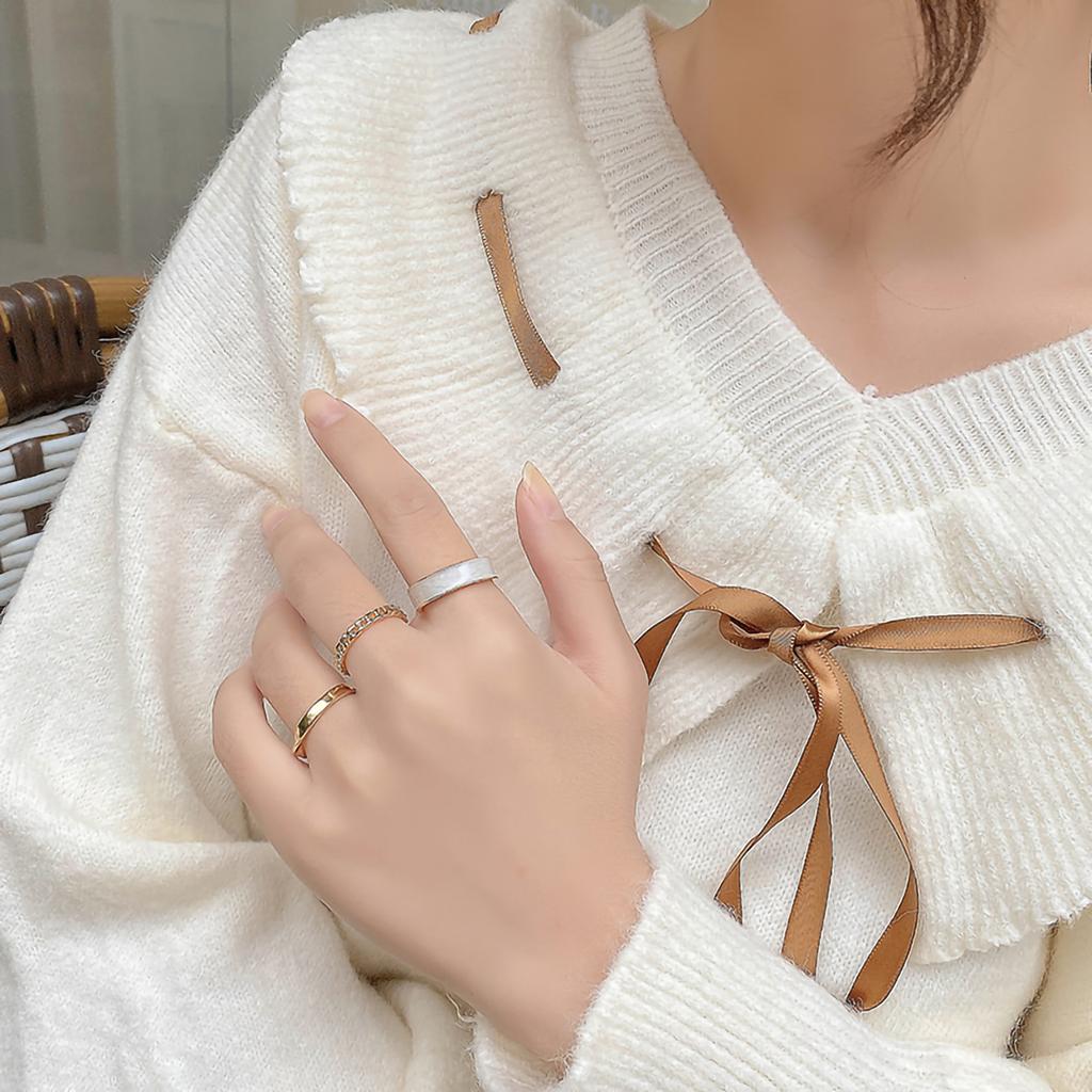 3 Pcs Finger Ring Women S Fashion Personality Trend Adjustable Open Rings Daily Matching Decorations Gold One Size