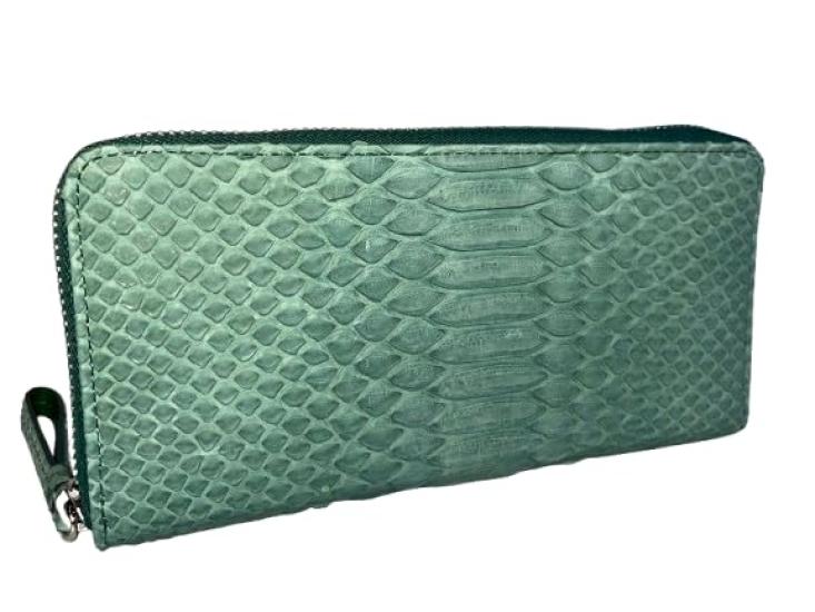 

GUODI Genuine Python Leather Matte Finish Long Wallet with Zip-Around Design and Card Case, TK-AB20LW3 (Cyprus Green), Unisex Snakeskin WalletPurse