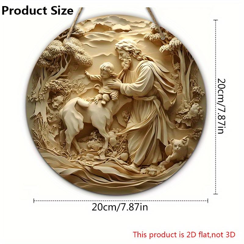 1 Stück Holzschild mit der Krippe von Jesus – 2D-Reliefeffekt, runder Wandbehang für Kirche und Heimdekoration, perfekte Weihnachtsdekoration, Weihnachtsdeko
