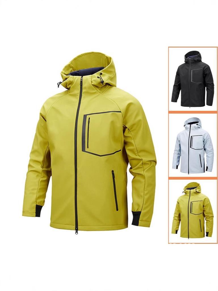 Men's Hooded Quick-Dry Outdoor Softshell Jacket - Three-Proof, Loose Fit, Plus Size, Multi-Pocket, Versatile Sports/Fitness Style