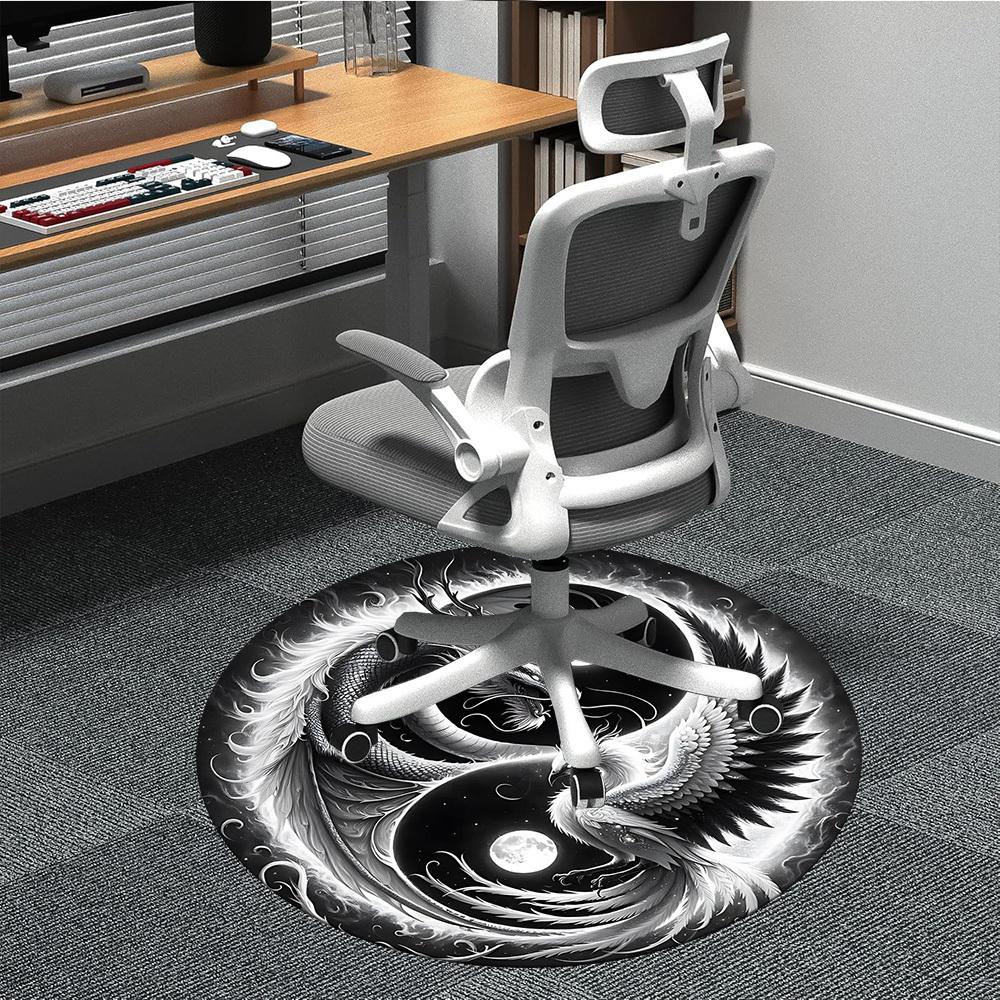 

1pc Dragon Phoenix Yin Yang Chair Carpet for Office, Soft Comfortable Mat For Office, Living Room, Bedroom, Machine Washable Carpet yy251112006 80cm by 80cm