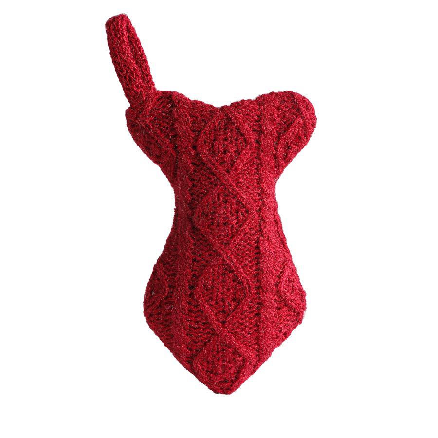 Festive Multicolor Knitted Fish-Shaped Christmas Stocking Ornament