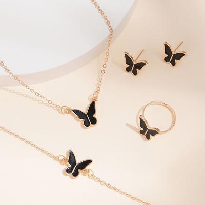 5Pcs  Butterfly Pendants Necklace Earrings Ring Bracelet Sets For Women Jewelry Set Bridal Wedding Jewelry Gift