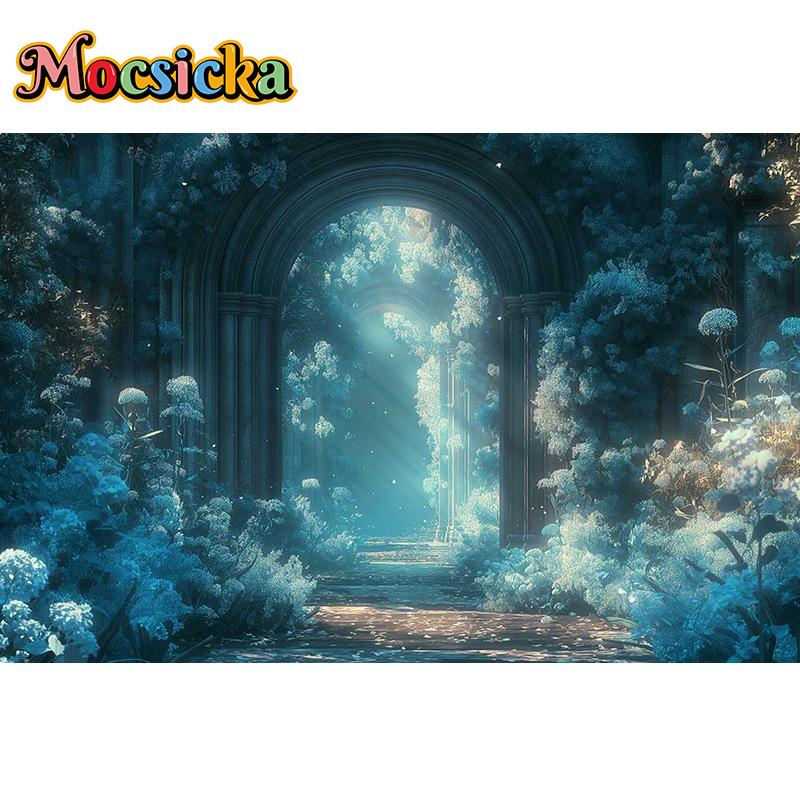 Mocsicka Photography Background Dreamy Misty Arch Castle Floral Decor Wedding Maternity Adult Art Portrait Backdrop Photo Studio