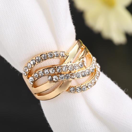 Luxury 9K Gold Plated Alloy Finger Band Rhinestone Inlaid Ring Jewelry Gift