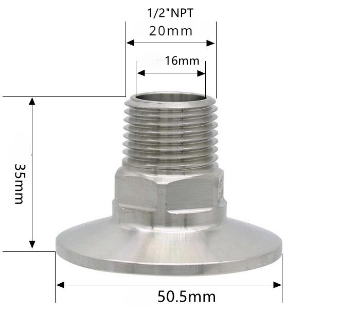 Sechskant 1/4" 3/8" 1/2" 3/4" 1" 1-1/2" 2" NPT Außengewinde x 0,5" 1,5" 2" Klemmverbindung Tri Clamp Rohrverschraubung 304 316L Edelstahl Sanitär