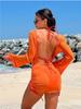 2025 Red 3 Pieces Set Swimsuit Women Thong Swimwear Sexy Matching Bikini Set Long Sleeve Dress Cover Up Beachwear Bathing Suit