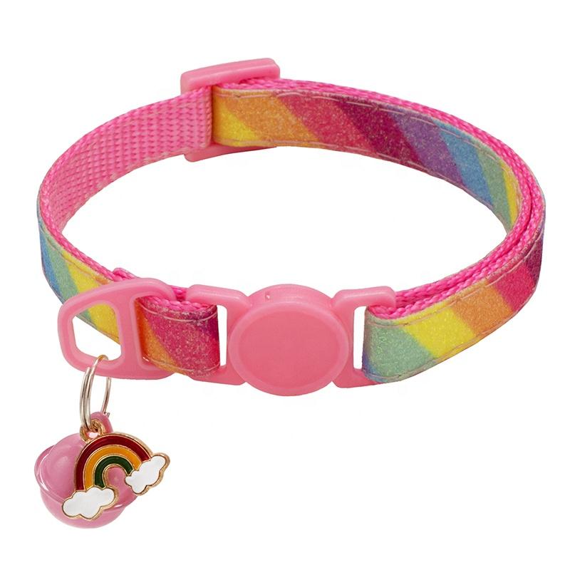 Rainbow Cat Collar Breakaway Buckle Cute Cartoon Pet Necklace Cats Soft Polyester Cloud Charm Anti-Suffocation Safety Design